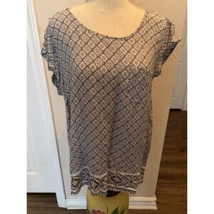 Artisan NY Womens L Floral Geo Rayon Sleeveless Blouse Top Shirt